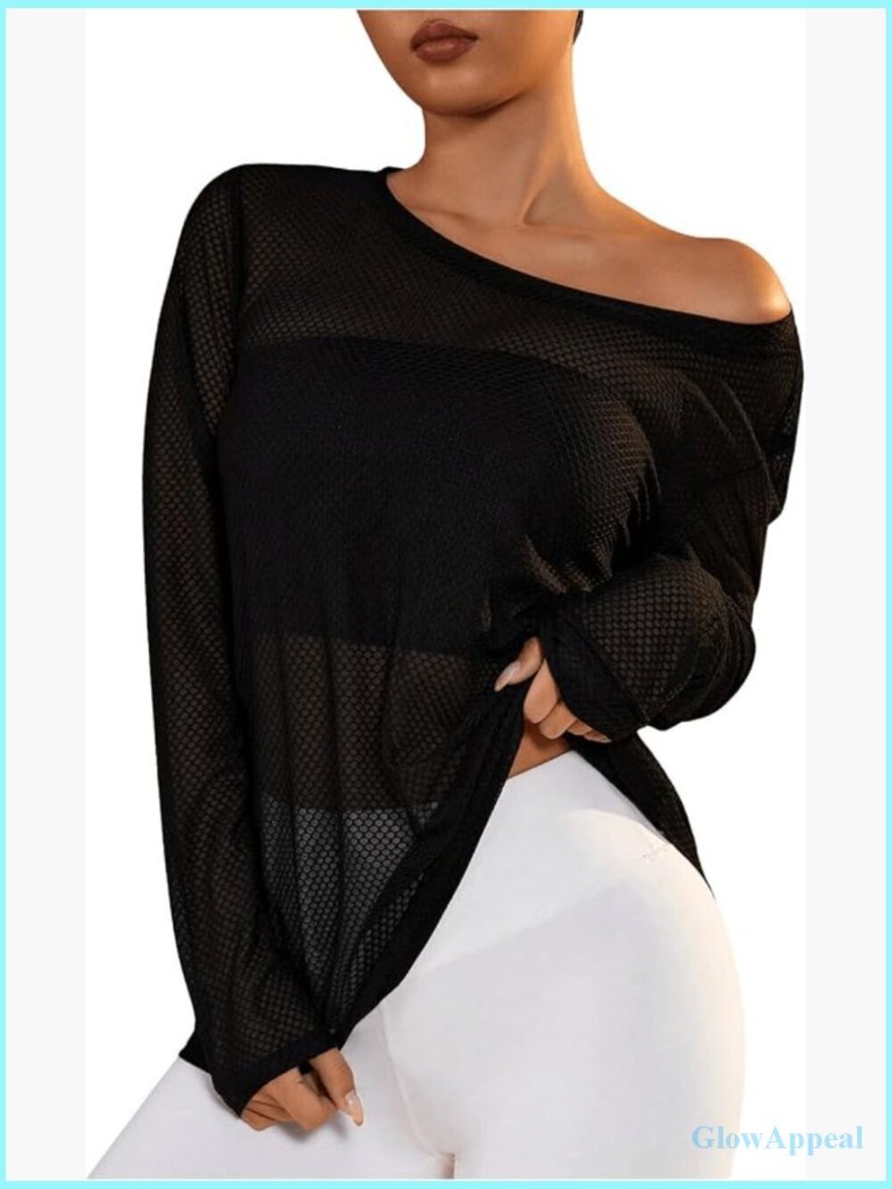 Long Sleeve Crew Neck Loose Gym Workout Mesh Smocked Top